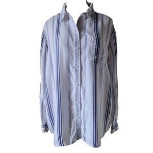 Beachlunchlounge women's striped button-down long sleeve shirt, Sz L (PTP 21.5")